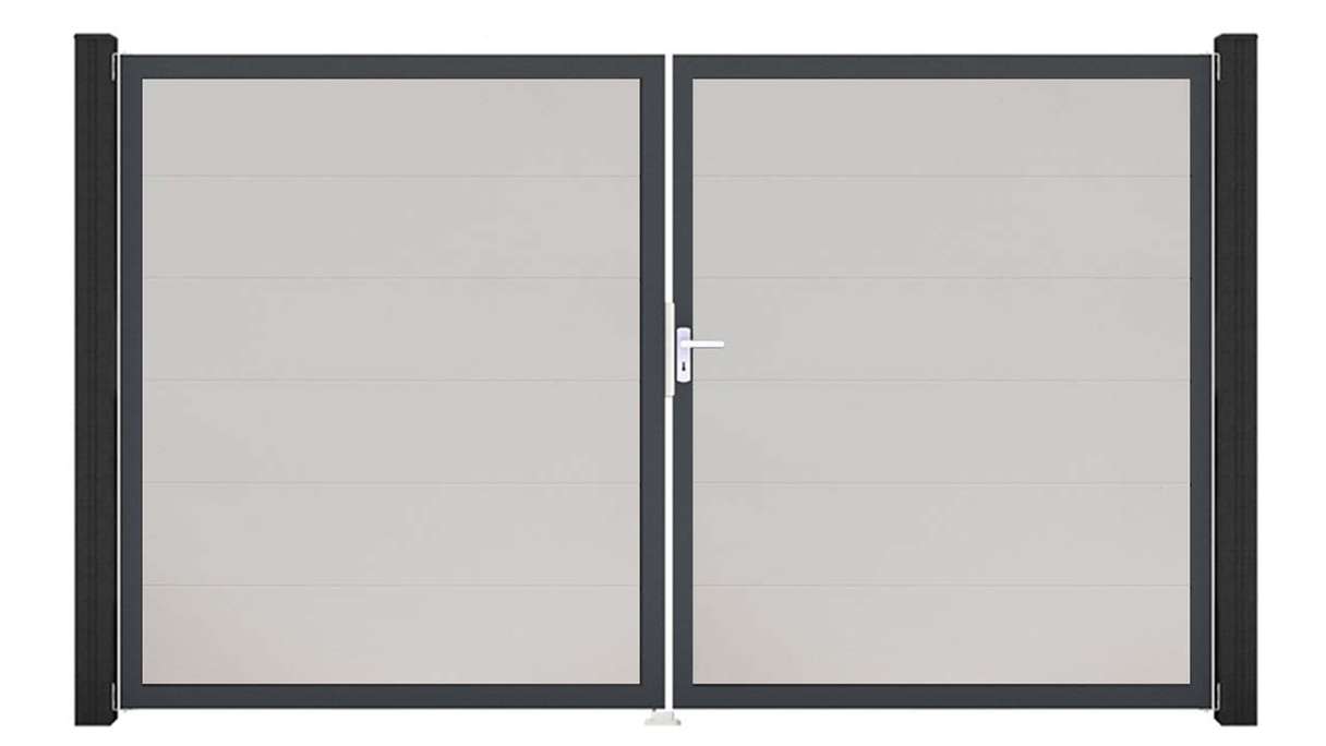 planeo Gardence Simply - Portail en PVC à deux vantaux, blanc, avec cadre en aluminium