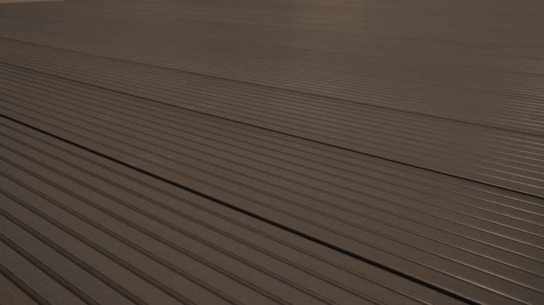 TitanWood Kit complet - 5m lame à âme creuse structure rainurée brun foncé 55,5m² compris UK alu