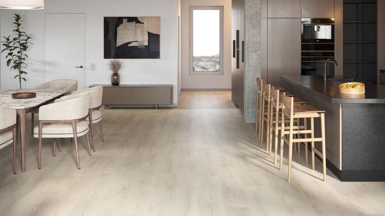 planeo rigide Sol PVC clipsable - SolutionX 2in1 Chêne blanc crème | Isolation phonique intégrée (ECF-0074)