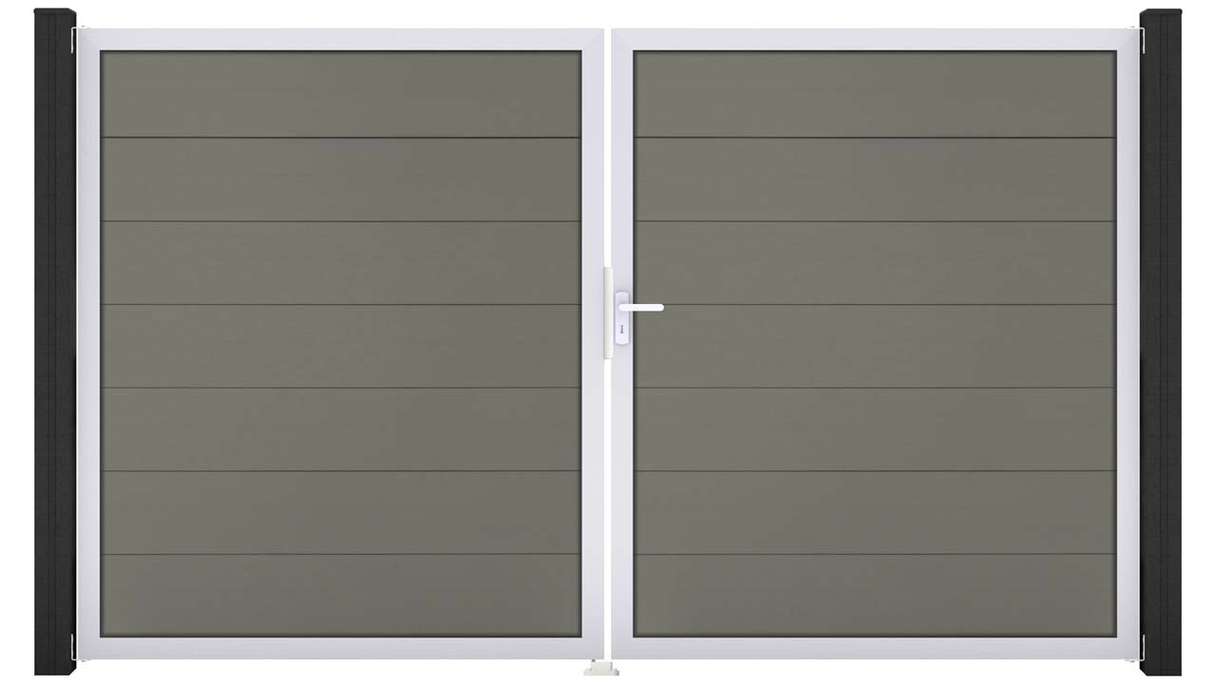 planeo Gardence Strong XL - Portail BPC - À deux battants, gris, avec cadre en aluminium