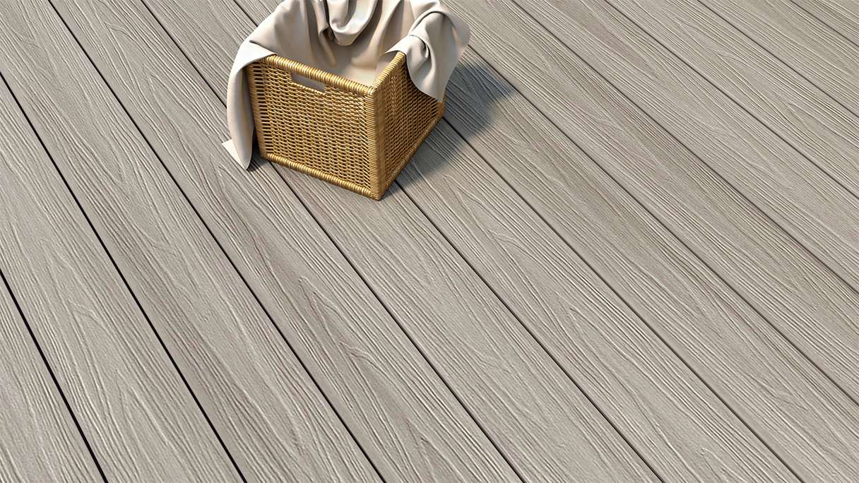 planeo MAXLine Nature - WPC CoEx lame de terrasse XL gainée chambre creuse - gris clair 3m structuré/lisse brossé