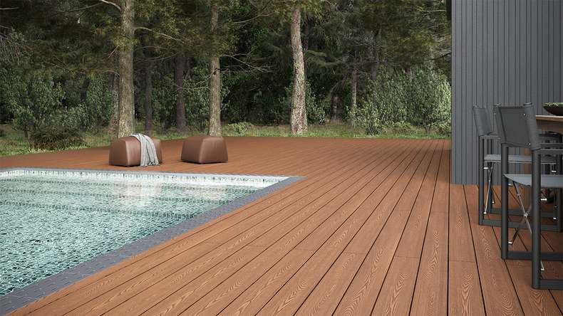 planeo SolidWood WPC Lame de terrasse massive - brun clair 3m français/structuré