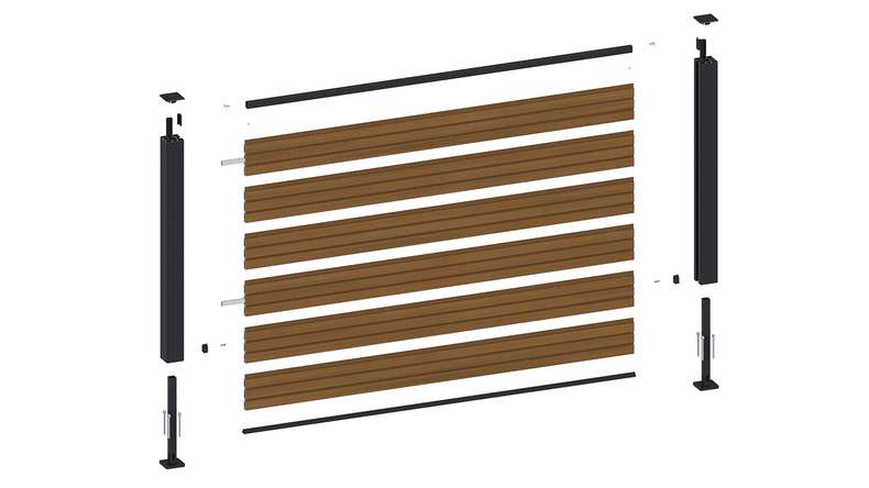 planeo LINEA - Clôture à emboîter pour jardin WPC CoEx Rhombus, modèle « Burma Teak », 180 x 90 cm