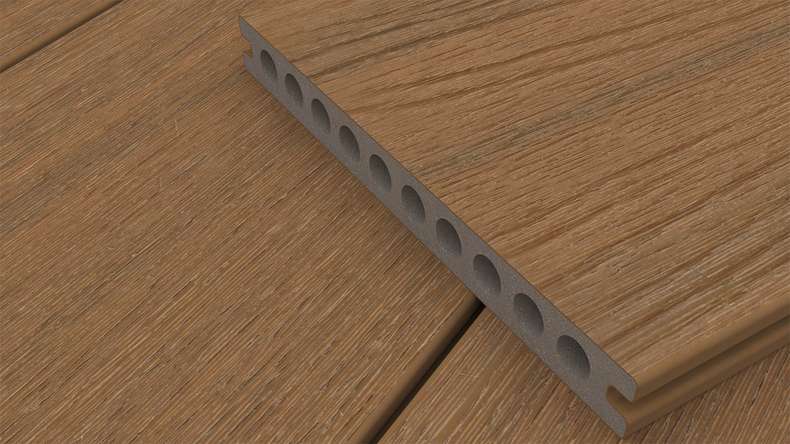 planeo MAXLine Nature - WPC CoEx lame de terrasse XL gainée chambre creuse - Burma Teak 3m structuré/lisse brossé
