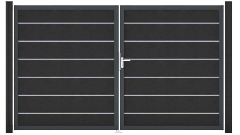 planeo Gardence Deluxe - Porte composite DIN droite 2 vantaux gris Anthracite avec cadre aluminium Anthracite