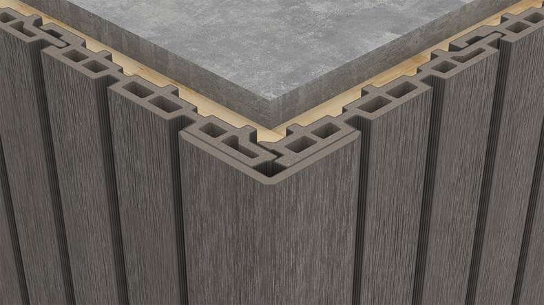 planeo LINEA - Angle intérieur et extérieur en WPC CoEx, gris foncé, 2900 x 55 x 55 mm