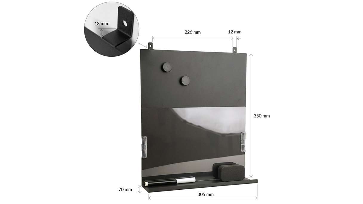 planeo Tableau magnétique avec tablette - noir incl. 2 aimants