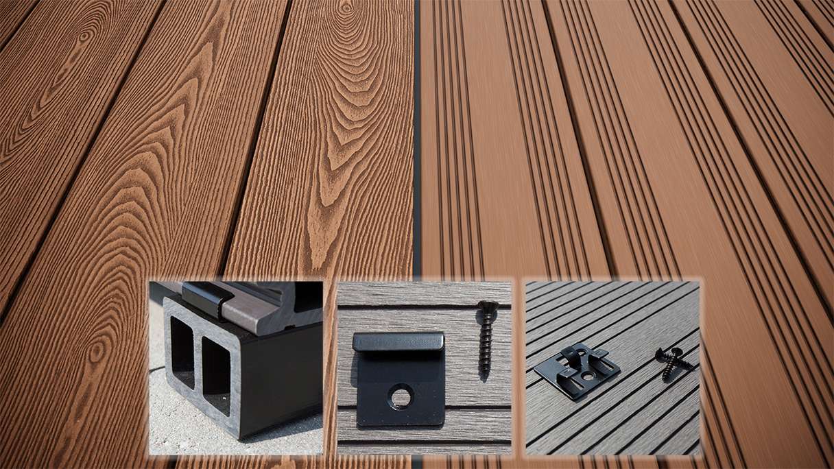 planeo SolidWood Kit complet de terrasse WPC Planche massive - brun clair français/structuré