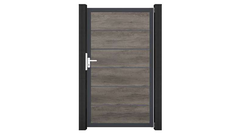 planeo Gardence Simply Premium - Portail universel en PVC « Monument Oak » avec cadre en aluminium, 100 x 180 cm