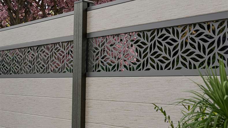 planeo Gardence Strong - Clôture à emboîter BPC Leafs Bi-Color Sand 180 x 180 cm