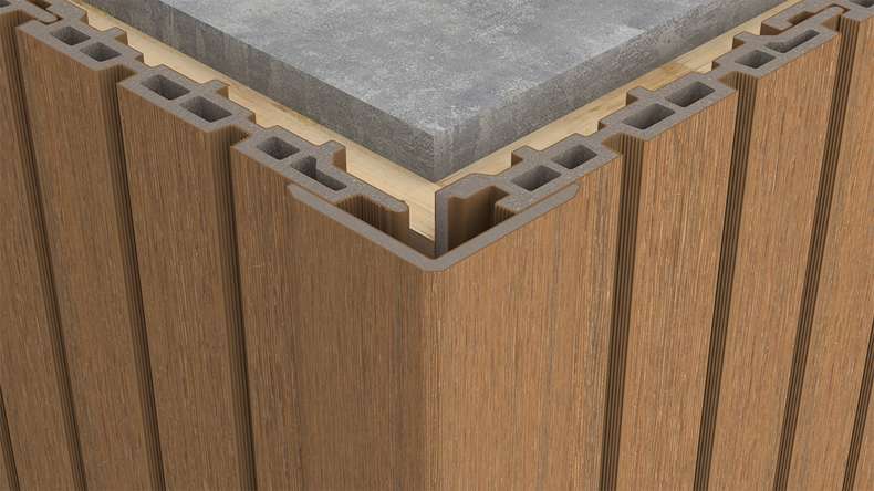 planeo LINEA - Angles intérieurs et extérieurs en WPC CoEx « Burma Teak » 2900 x 55 x 55 mm