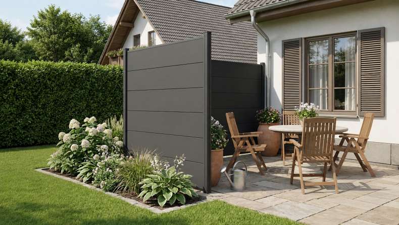 planeo Gardence Simply - Clôture PVC à emboîter Carré gris Anthracite 180 x 180 cm