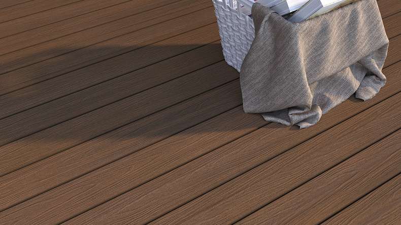 planeo WOODLine Nature - Lame de terrasse alvéolaire enrobée de WPC CoEx - Ipe brun 3m structuré/lisse brossé
