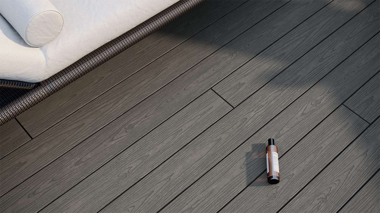 planeo CoEXWood Lame de terrasse WPC massif enrobé - gris/ciment 3m structuré