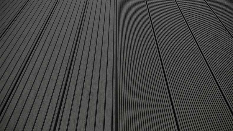 planeo LineWood Lame de terrasse WPC massif - gris foncé 3m rainuré/cannelé