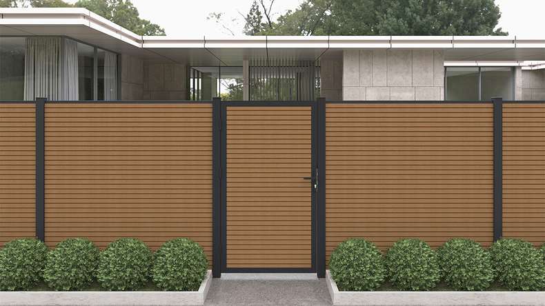 planeo LINEA - WPC CoEx Clôture à emboîter en losange Burma Teck 176 x 183 cm