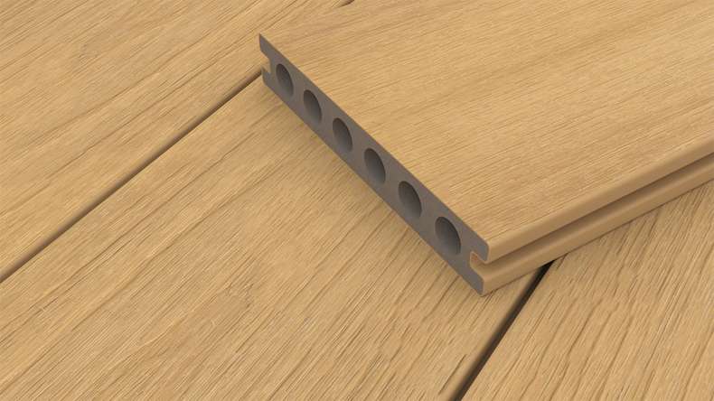 planeo WOODLine Nature - Lame de terrasse WPC CoEx enrobée chambre creuse - sable 3m structuré/lisse brossé