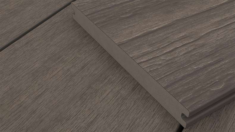 planeo MAXLine Antik - Planche de terrasse WPC CoEx gainée XL massif - brun foncé 3m rustique structuré/lisse brossé
