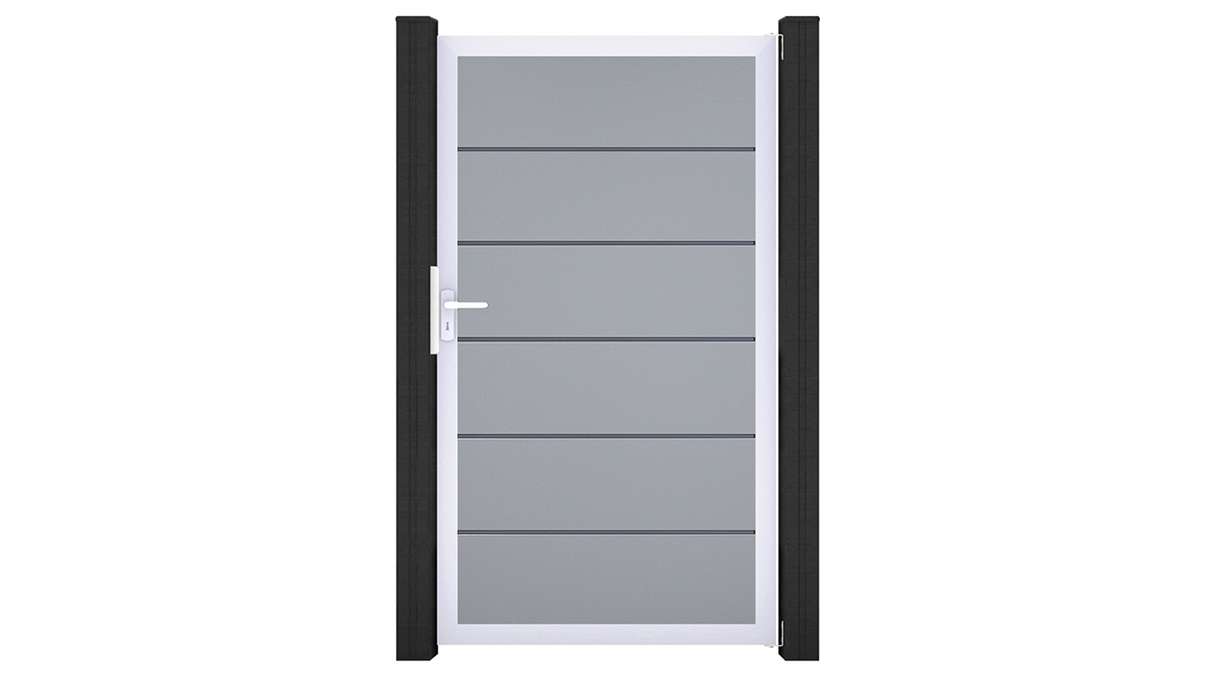 planeo Gardence Simply Premium - Portail universel en PVC gris argenté avec cadre en aluminium, 100 x 180 cm