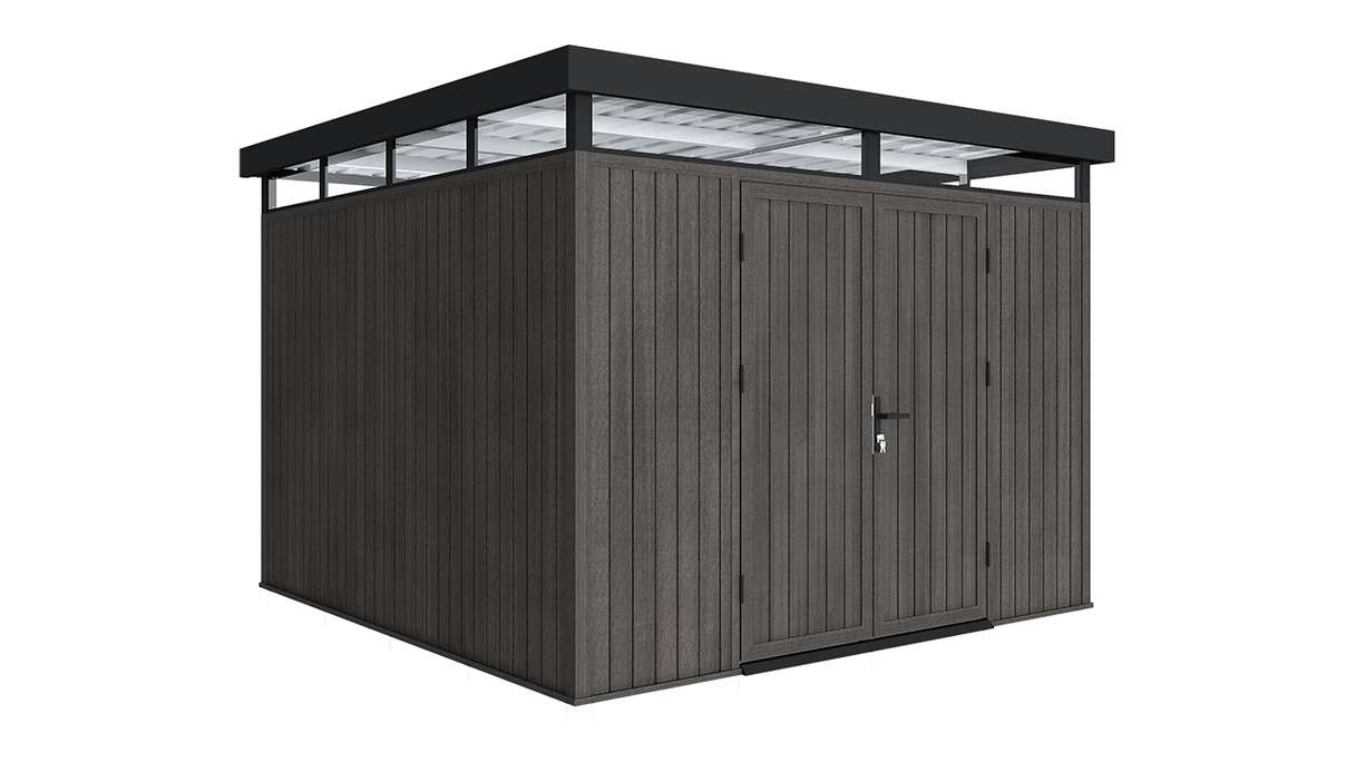 Abri de jardin planeo WPC CoEx à toit plat, modèle L - Gris foncé, 300 x 292 x 226,5 cm