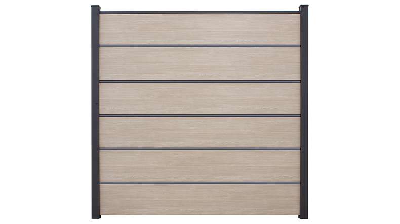 planeo Gardence Simply Premium - Clôture à emboîter en PVC Sheffield Oak light avec pilastres en anthracite 180 x 180 cm