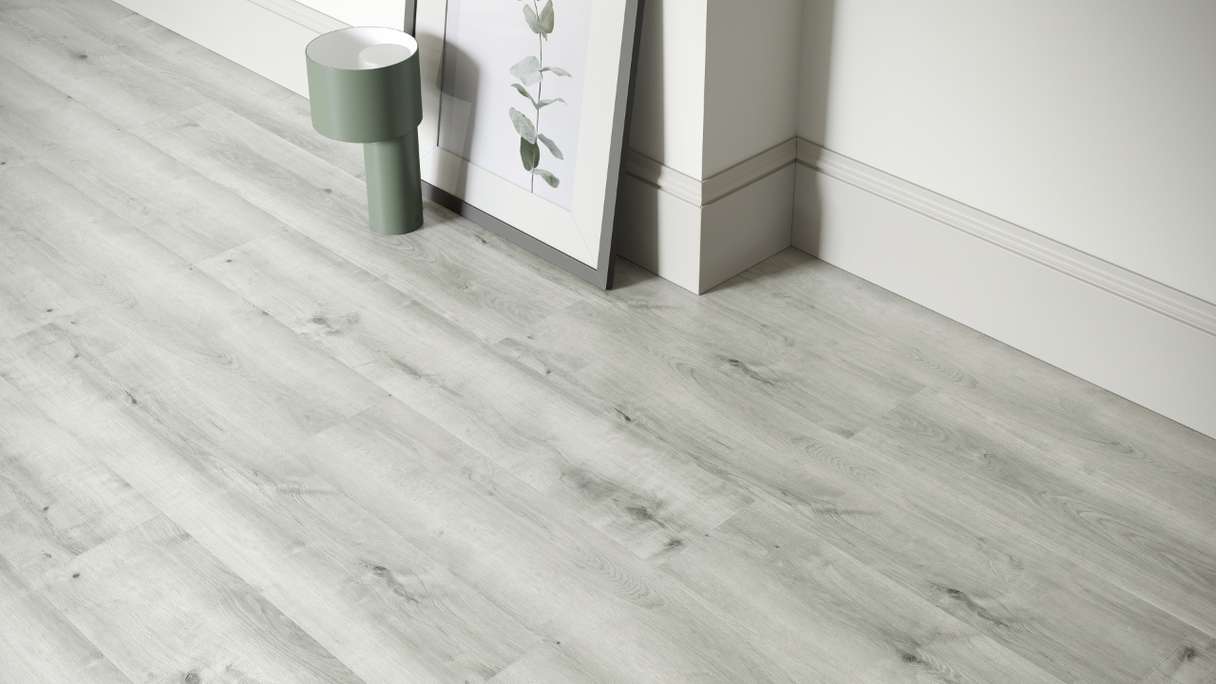 planeo rigide Sol PVC clipsable - SolutionX 2in1 Chêne gris clair | Isolation phonique intégrée (ECF-0076)