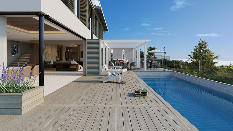 planeo UNIDeck - Lame de terrasse en WPC CoEx, gris clair, 3 m - texturée/brossée lisse