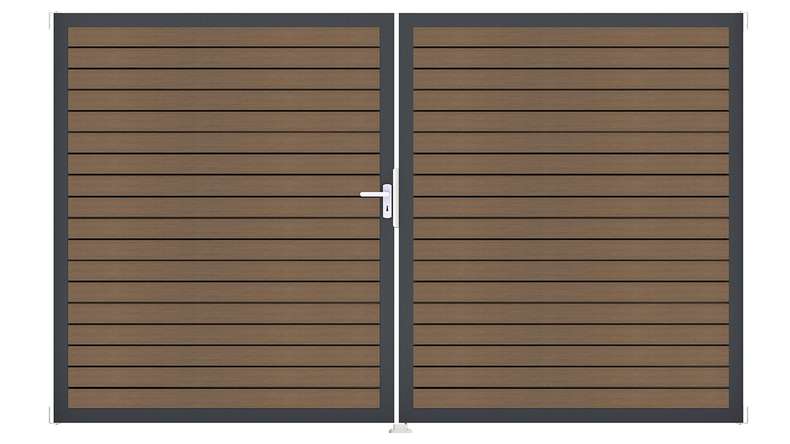 planeo Gardence Trendy - Porte en BPC rhombique - DIN gauche 2 vantaux teck co-ex avec cadre alu anthracite | DB703