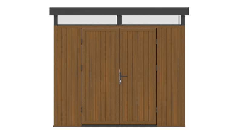 Abri de jardin planeo WPC CoEx à toit plat, modèle M - Teck de Birmanie, 250 x 250 x 226,5 cm
