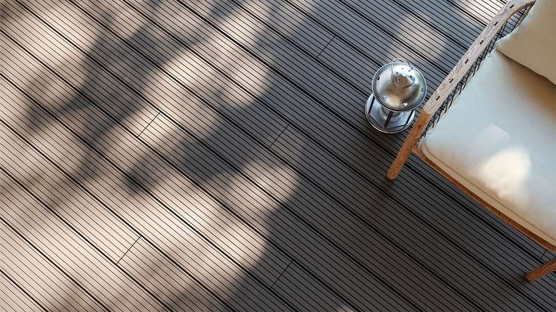 planeo LineWood Lame de terrasse WPC massif - gris clair 3m rainuré/cannelé