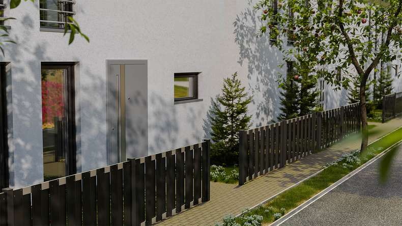planeo Gardence Premade - Clôture de jardin BPC Clôture d'avant-cour Anthracite avec EV1 argent Traverse 180 x 90cm