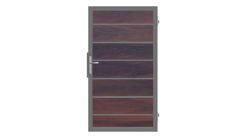 planeo Gardence Deluxe - Porte universelle composite Noyer avec cadre aluminium Anthracite