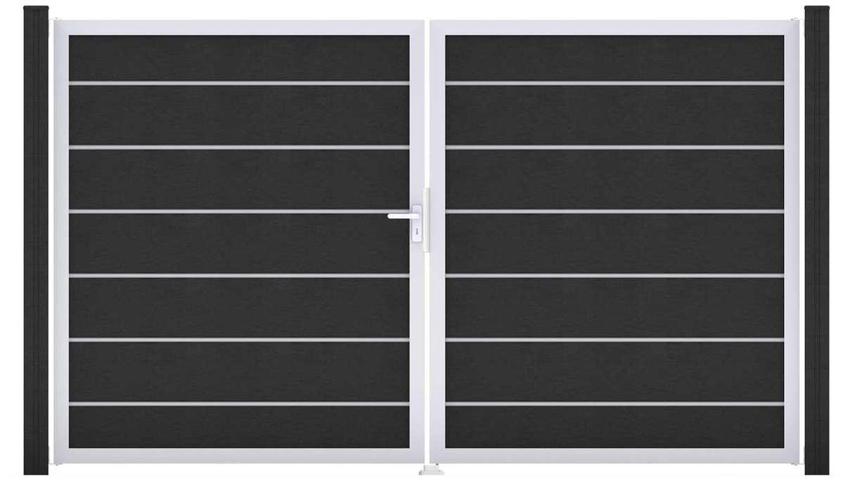 planeo Gardence Deluxe - Portail BPC - À deux vantaux, gris anthracite, avec cadre en aluminium 