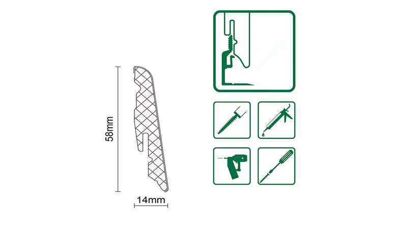 planeo Plinthe SolutionX 2en1 - 2400 x 14 x 58 mm Chêne gris clair (SL0076)