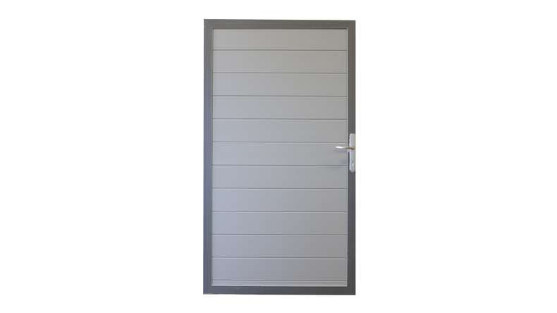 planeo Gardence Metallic - Portail universel en aluminium gris argenté avec cadre en aluminium