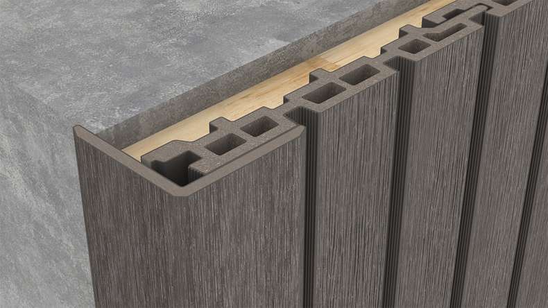 planeo LINEA - Angle intérieur et extérieur en WPC CoEx, gris foncé, 2900 x 55 x 55 mm