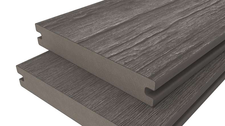 planeo ANTIKWoodline - Lame de terrasse massif en WPC CoEx - Gris foncé 3 m - rustique/brossé lisse