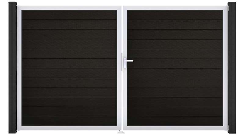 planeo Gardence Strong - Portail BPC - À deux battants, noir co-extrudé avec cadre en aluminium