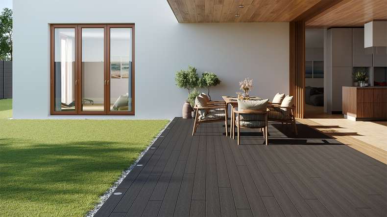planeo LightWood WPC Lame de terrasse alvéolaire - gris foncé 4.2m rainuré/cannelé
