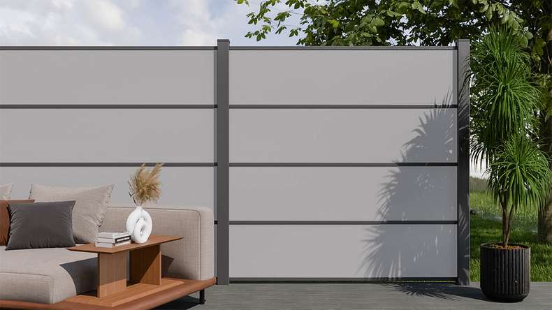 planeo Gardence Resistant - Clôture à emboîter HPL gris uni 180 x 183 cm