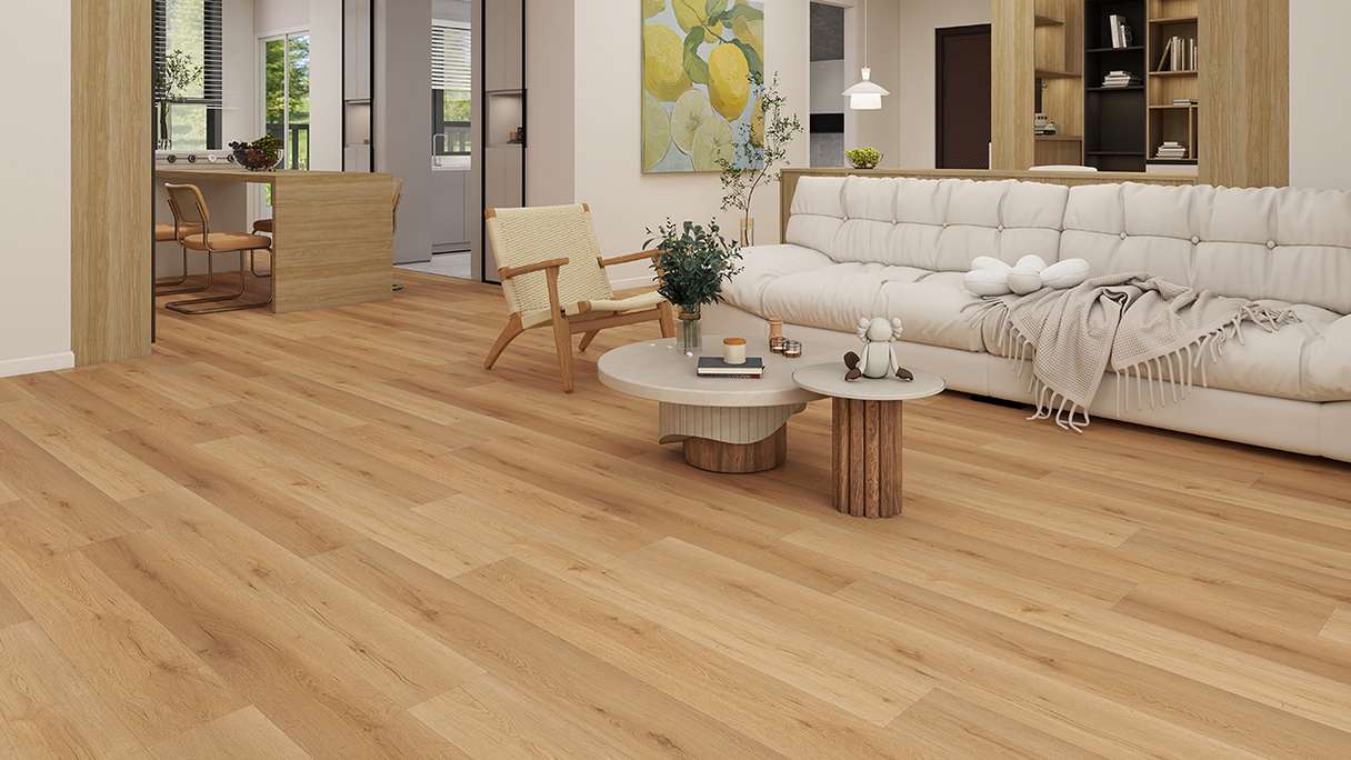 Vinyle rigide à clipser planeo - SolutionX 2 en 1 BigSize Belle Oak, lames XL de 1,83 m de long | Isolation phonique intégrée (ECF-BS-86)
