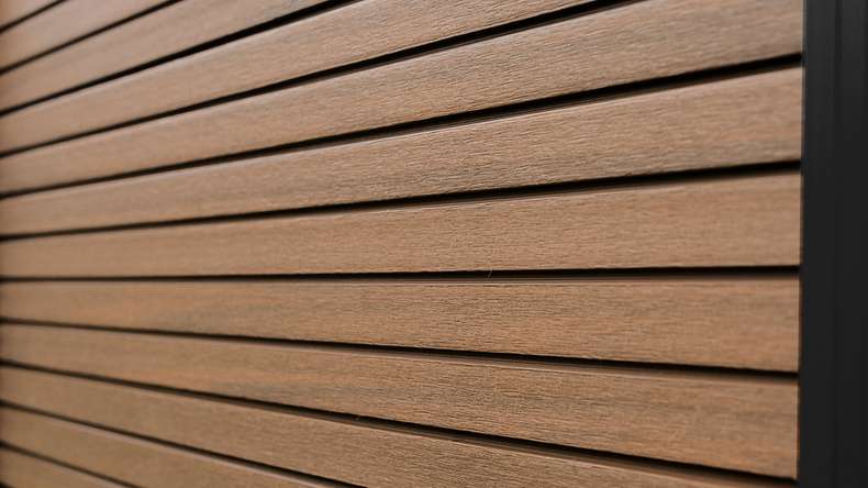 planeo LINEA - WPC CoEx Clôture à emboîter en losange Burma Teck 176 x 183 cm
