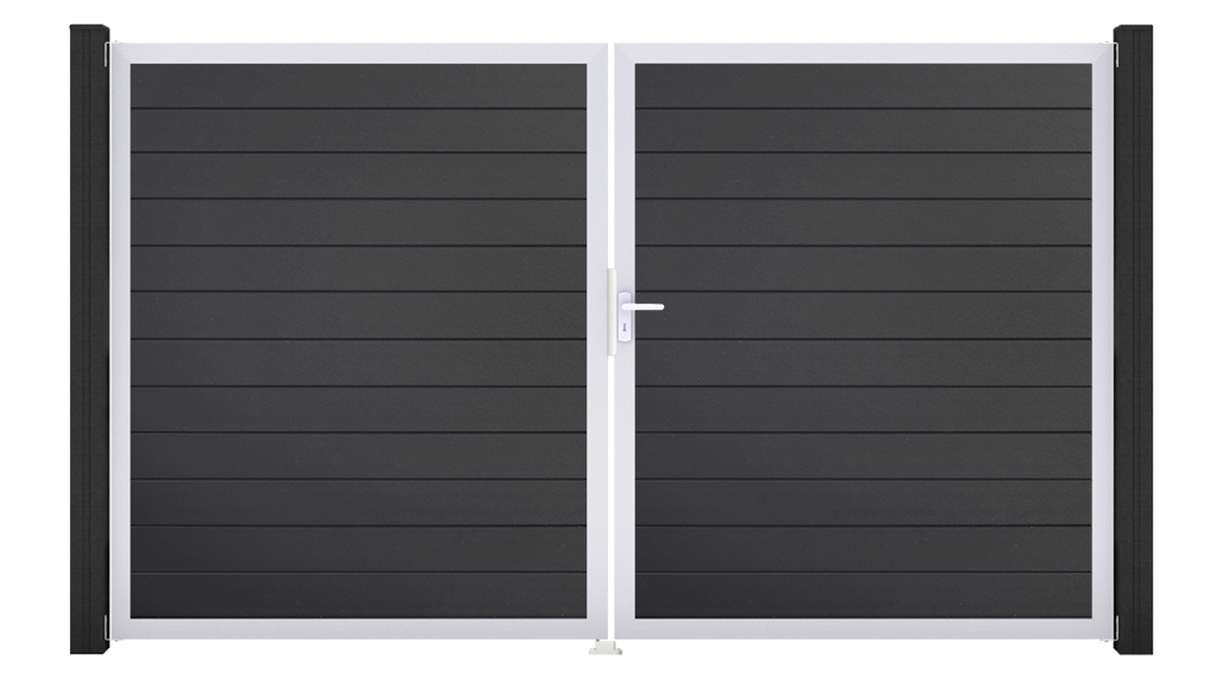 planeo Gardence Simply Small - Portail en PVC à deux battants, gris anthracite, avec cadre en aluminium, 300 x 180 cm