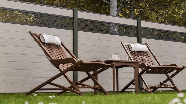 planeo Gardence Strong - Clôture à emboîter BPC Oriental Bi-Color Sand 180 x 180 cm
