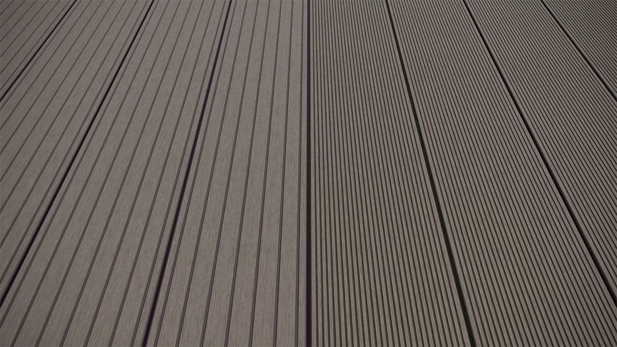 planeo LineWood Lame de terrasse WPC massif - gris clair 3m rainuré/cannelé
