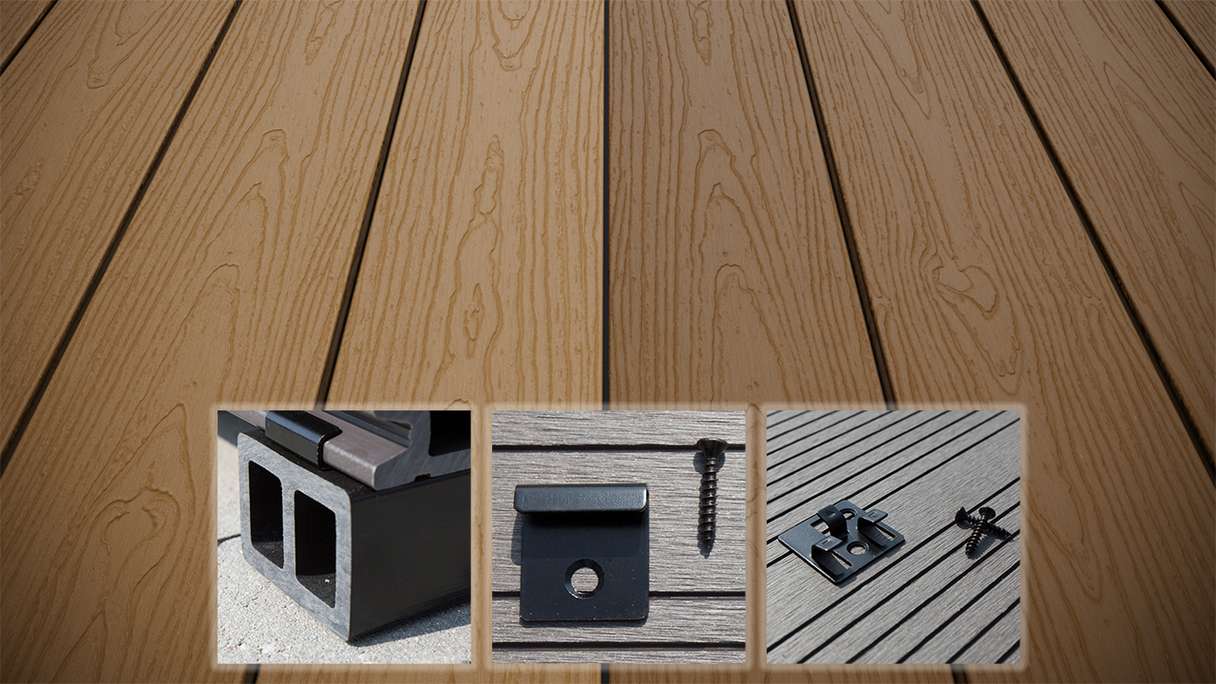 planeo CoEXWood Kit complet de terrasse en WPC Plancher massif - Sable/Caramel structuré