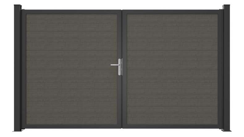 planeo Gardence Simply Guard - Porte en PVC - DIN gauche 2 vantaux Grey Ash Cut avec cadre en aluminium anthracite | DB703 300 x 180 cm