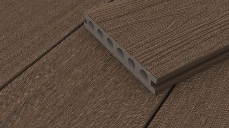 planeo WOODLine Nature - Lame de terrasse alvéolaire enrobée de WPC CoEx - Ipe brun 3m structuré/lisse brossé