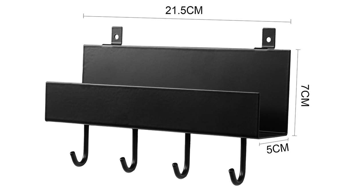 planeo Étagère - noire avec 4 crochets, vis comprises