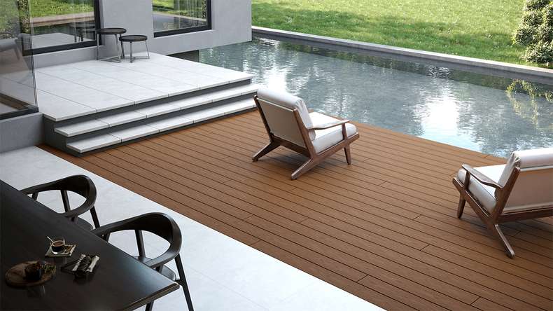 planeo CoEXWood Lame de terrasse WPC massif enrobé - Sable/Caramel 4.8m structuré
